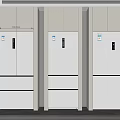 Three Modern White Refrigerators In Row With Cabinet Integration And Sleek Design 3d model