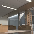 Modern Office Interior With Open Layout Sofas Wooden Partition Marble Floor And Ceiling Light Strips