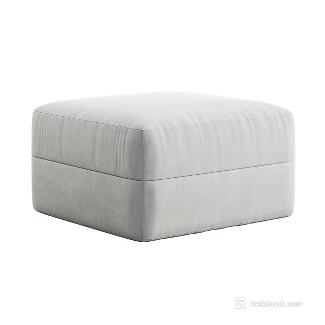 Stylish Gray Velvet Ottoman With Soft Padded Seat For Living Room Modern Decor 3d model 