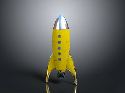 Yellow Rocket Model With Silver Top Blue Details And Space Exploration Elements 3d model