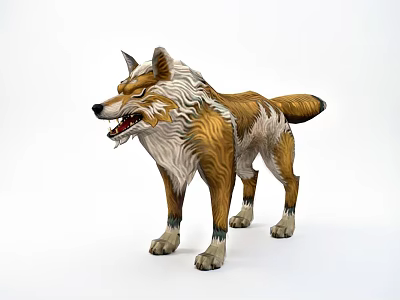 Realistic Standing Brown And White Wolf Doll With Detailed Fur And Fierce Expression 3d model