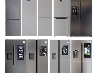Stainless Steel Refrigerators And Freezers With Various Models And Digital Displays 3d model