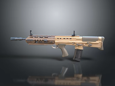Modern Tactical Assault Rifle With Tan Metallic Finish And Rail System For Military Use 3d model