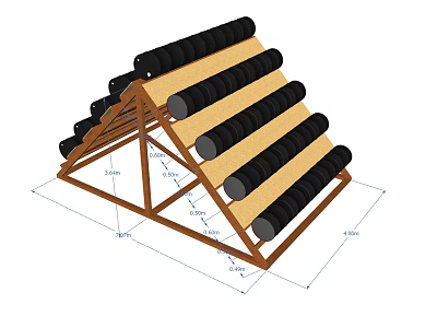 Wooden Playground Equipment With Sloped Structure And Multiple Roller Elements 3d model