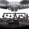Wedding Stage Decor With Pink White Flower Bouquets Chandelier Lighting And Decorative Balls