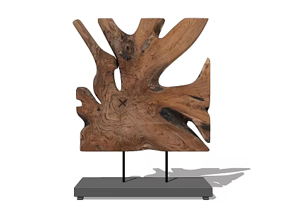 Natural Wooden Tree Root Shaped Decorative Ornament Set With Black Base And Metal Stand 3d model