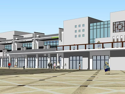Modern Shower Sauna Commercial Building with Glass Curtain Wall and Pedestrian Area 3d model