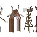 Various Windmill Models Showcasing Different Designs And Wooden Metal Structures 3d model