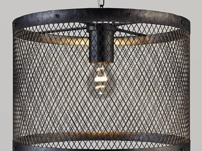 Industrial Style Black Metal Cage Pendant Light With Exposed Bulb Design 3d model