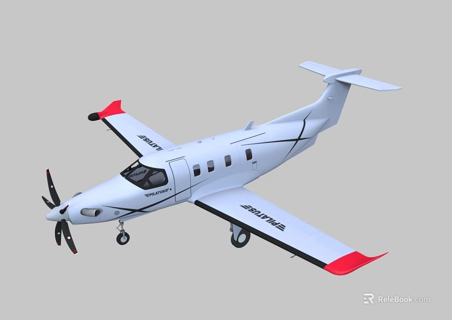 White Body Passenger Airplane With Propeller Red Wings Black Stripes And Zenith Branding 3d model 