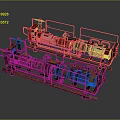 Industrial Equipment With Multiple Red Components And Metal Framework Structure
