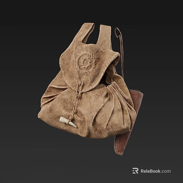 Brown Suede Backpack With Drawstring Closure Embossed Emblem And Adjustable Shoulder Strap 3d model 