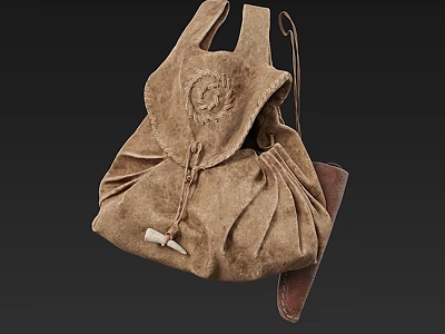 Brown Suede Backpack With Drawstring Closure Embossed Emblem And Adjustable Shoulder Strap 3d model