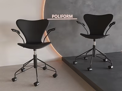 Modern Black Office Chairs With Armrests And Wheels By Poliform 3d model