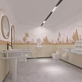 Modern Warm Child Friendly Accessible Public Toilet With Cute Wooden Cartoon Wall Murals For Families