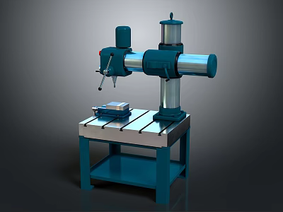 Industrial Drill Press With Metal Worktable Blue Base And Motorized Structure For Workshop Use 3d model