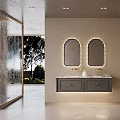 Modern Bathroom Vanity With Illuminated Double Mirrors And Dual Sink Countertop