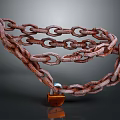 Rusty Chain Link Partition with Coiled Design and Padlock on Gray Background 3d model