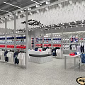 Modern Clothing Store Interior with Hanging Apparel Shelves Display Tables and Colorful Outfits