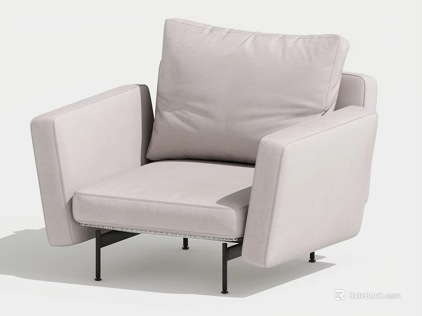 Modern Light Gray Fabric Single Sofa With Armrests Cushioned Seat And Metal Legs 3d model 