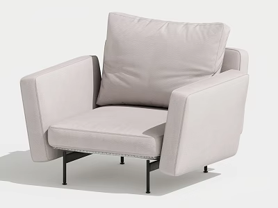 Modern Light Gray Fabric Single Sofa With Armrests Cushioned Seat And Metal Legs 3d model