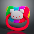 Rainbow Colored Baby Pacifier With Red Ring Handle And White Bear Face Design