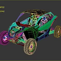 Turquoise And Black Off Road UTV With Open Cabin Large Tires And Sporty Design