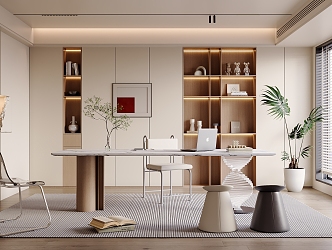 Modern Study Desk Bookcase Wardrobe Ornaments Vase Book Single Chair Stool Decorative Cabinet Computer 3d model