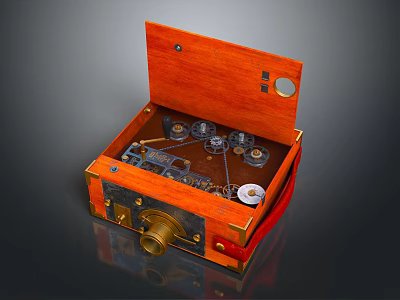 Vintage Mechanical Style Wooden Box Bluetooth Speaker With Gear Design And Brass Accents 3d model