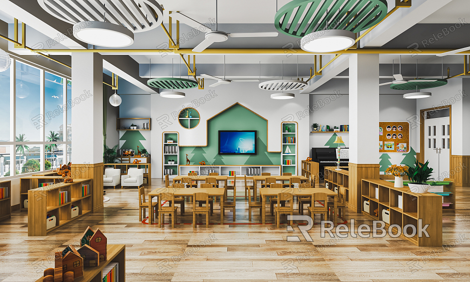 Nordic Kindergarten Kindergarten Classroom Kindergarten Construction Room Manual Room Classroom Children's Table and Chair Children's Entertainment Area model