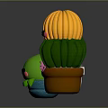 Cute Green And Yellow Cactus Dolls With Smiling Faces And Pink Flowers In Pots