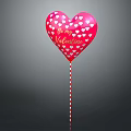Pink Heart Balloon With White Hearts Gold Be my Valentine And Red White Striped Stick