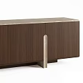 Modern Wooden TV Stand With Marble Top And Metal Handles Storage Cabinets