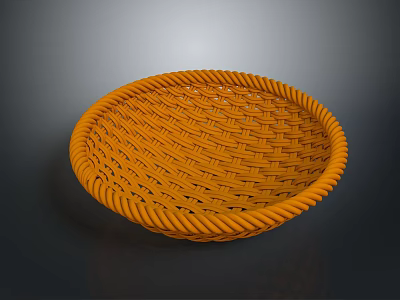 Orange Woven Round Basket With Intricate Texture On Dark Background 3d model