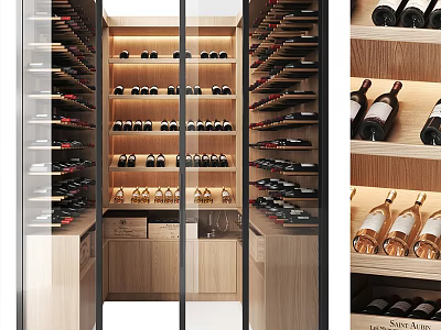 Modern Wine Cabinet With Glass Doors And Wooden Frame For Storing Various Wine Bottles 3d model