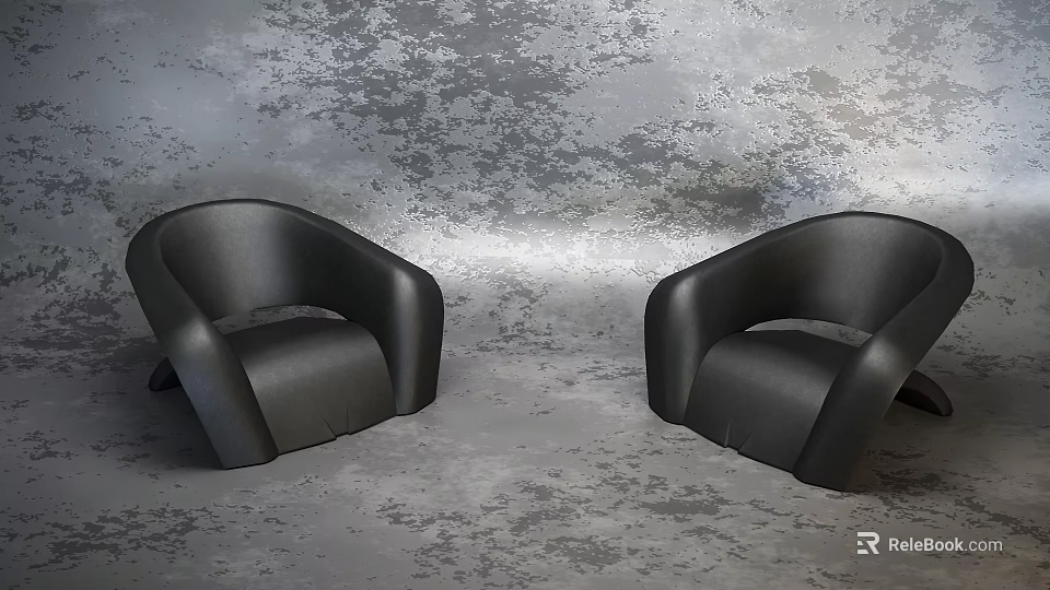 Two Black Modern Leisure Chairs With Curved Armrests On Gray Textured Floor 3d model 