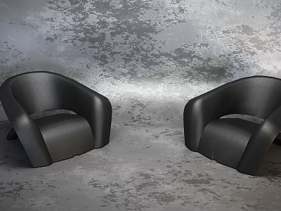 Two Black Modern Leisure Chairs With Curved Armrests On Gray Textured Floor 3d model