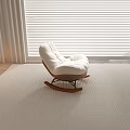 Comfortable White Padded Leisure Chair With Wooden Rocking Base And Window Blinds Against Light Wall
