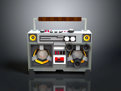 Lego Brick Constructed Vintage Computer Speaker Featuring Handle And Yellow Accent Controls 3d model