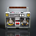 Lego Brick Constructed Vintage Computer Speaker Featuring Handle And Yellow Accent Controls 3d model