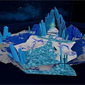 Cartoon Ice Crystal Scene With Blue Icicles Starry Sky And Clouds 3d model
