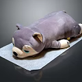Cute Purple Plush Toy Lying Down With Blue Eyes On Gray Mat