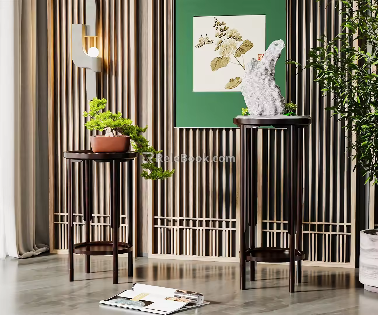 New Chinese style flower table solid wood side table corner table 3d model