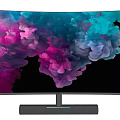 Ultra Thin Curved Television With Vibrant Colorful Screen Display And Modern Sleek Stand Design