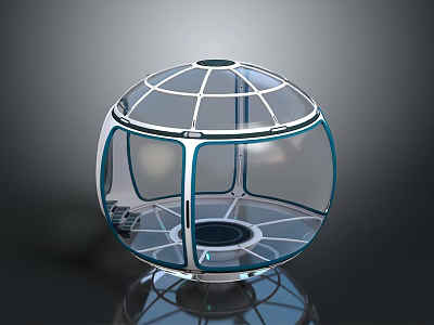 Scenic Landscape View From Transparent Spherical Observation Pod With Glass Frame 3d model