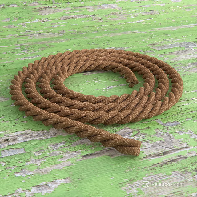 Brown Braided Rope for Home Decor and Utility Use on Weathered Green Wooden Surface 3d model 