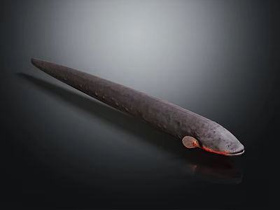 Elongated Black Deep Sea Animal With Spots And Glowing Red Head Feature 3d model