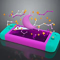 Purple And Teal Commercial Handheld Device With Pink Moon Stars And Constellation Lines On Screen