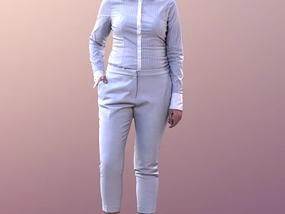 Woman in Light Gray Checkered Shirt and Tailored Pants Standing Against Pink Background 3d model