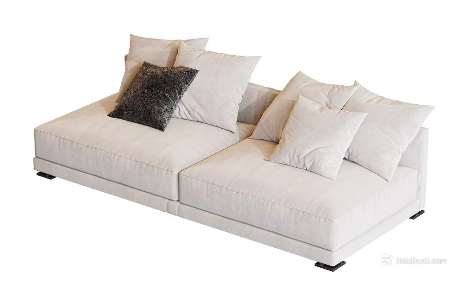 Modern Two Seater Sofa With Beige Upholstery Light And Dark Gray Cushions 3d model 